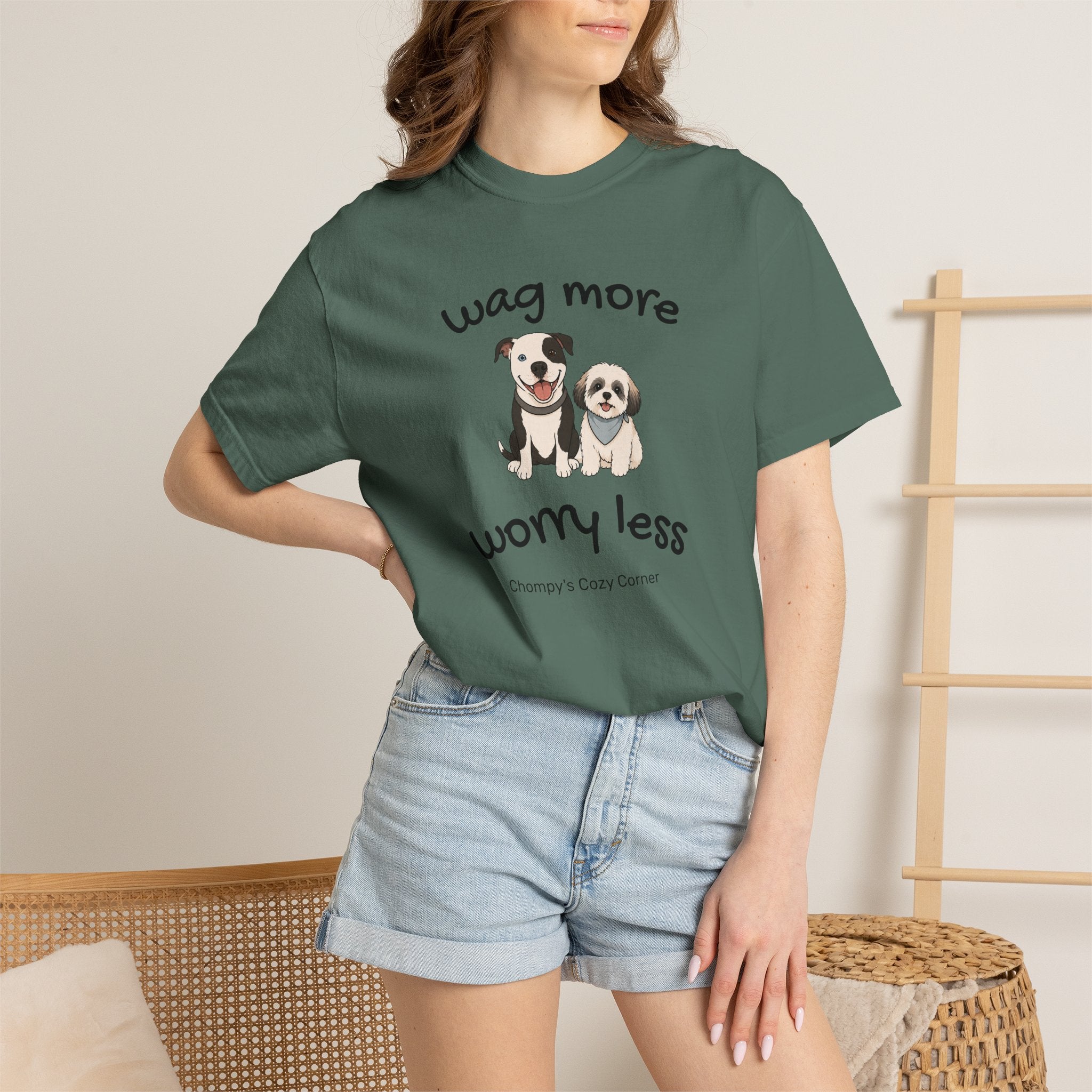 Wag More Worry Less Dog Graphic T-Shirt