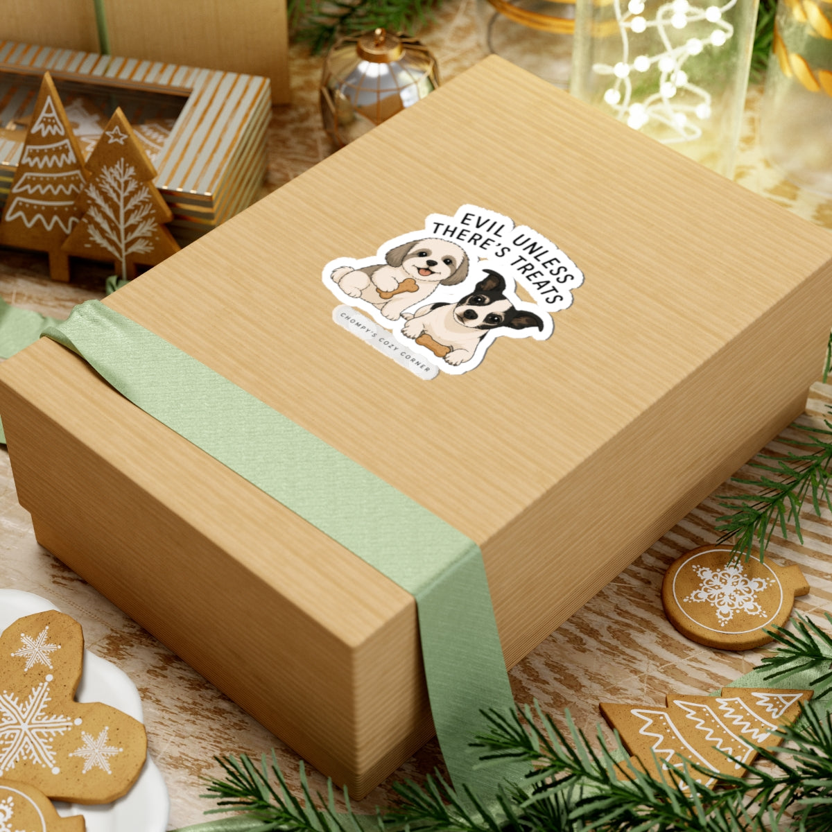 Dog Treat Sticker — "Evil Unless There's Treats" Kiss-Cut Sticker