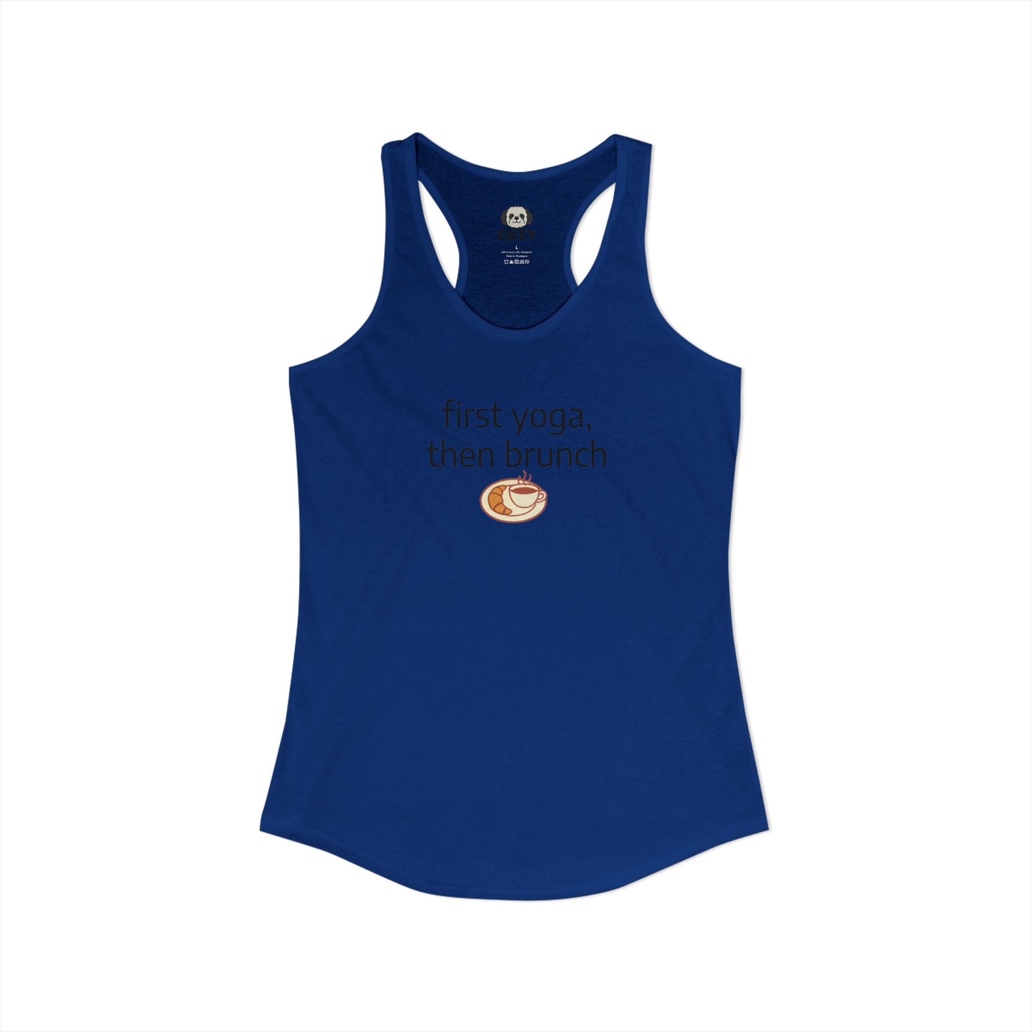 Women's Racerback Tank — "First Yoga, Then Brunch" Activewear