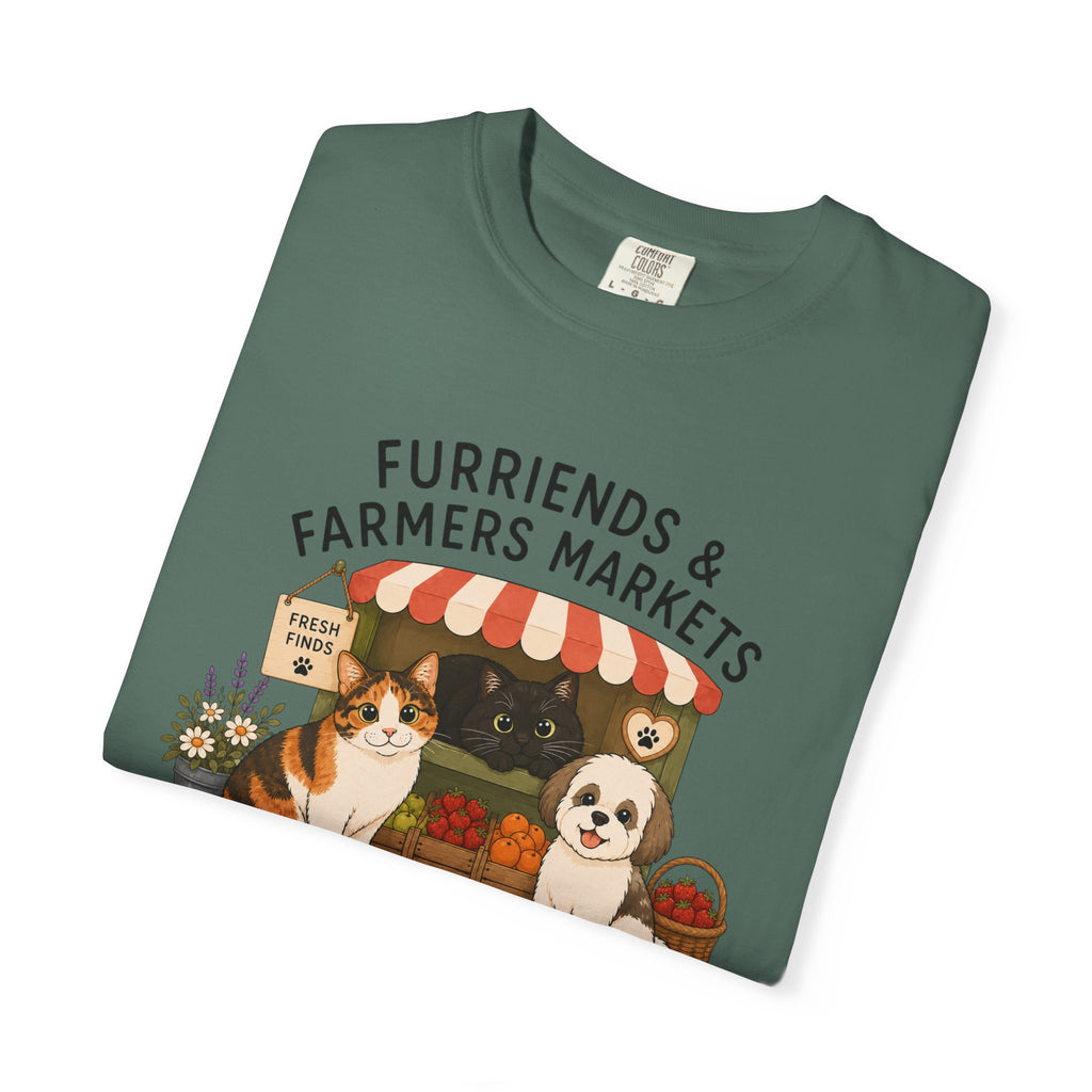 Chompy & Furriends ft. Fenlon Felines: Farmers Market Dogs T-Shirt — “Furriends & Farmers Markets” Cute Pet Market Tee