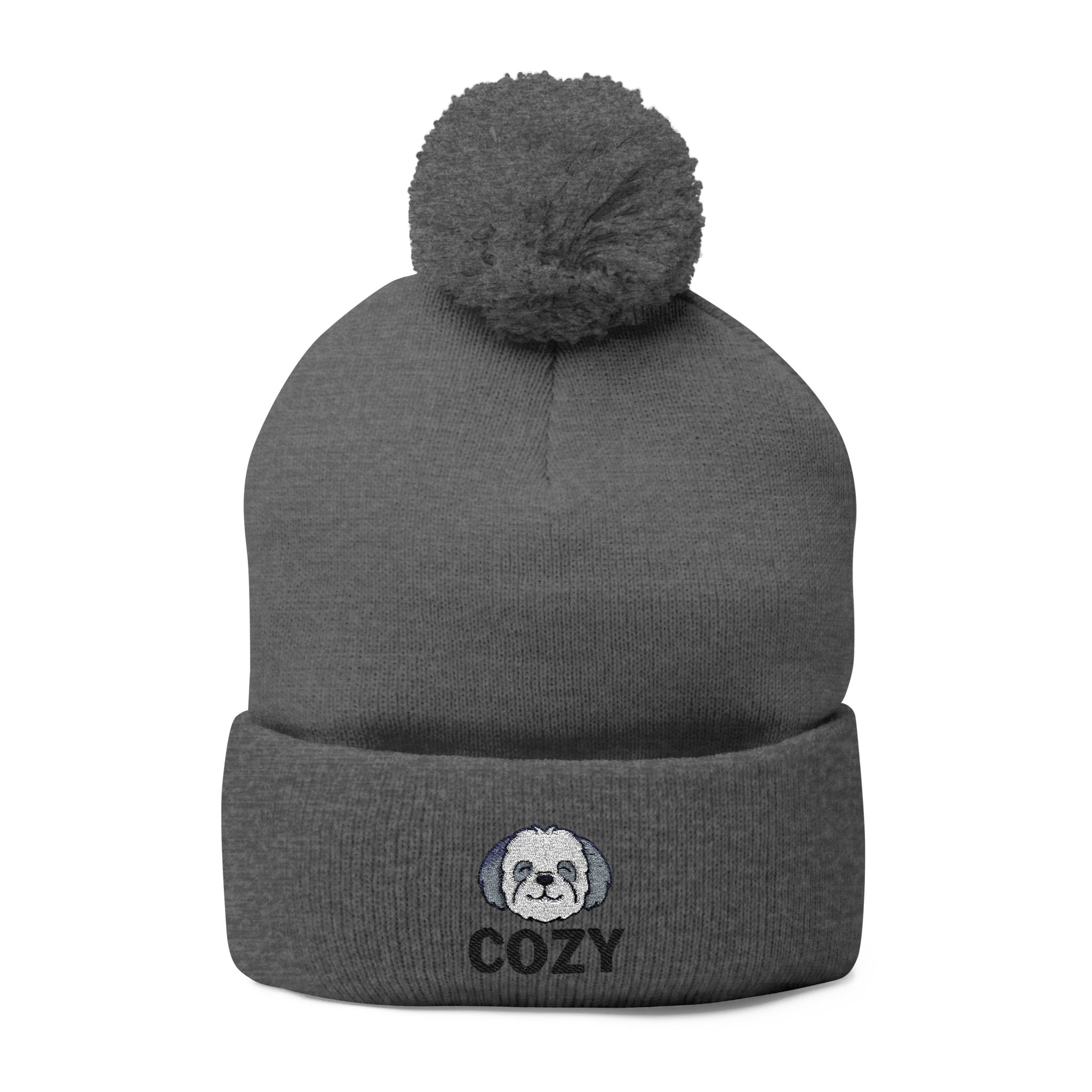 Cozy Shih-Poo Pom-Pom Knit Cap (Embroidery)