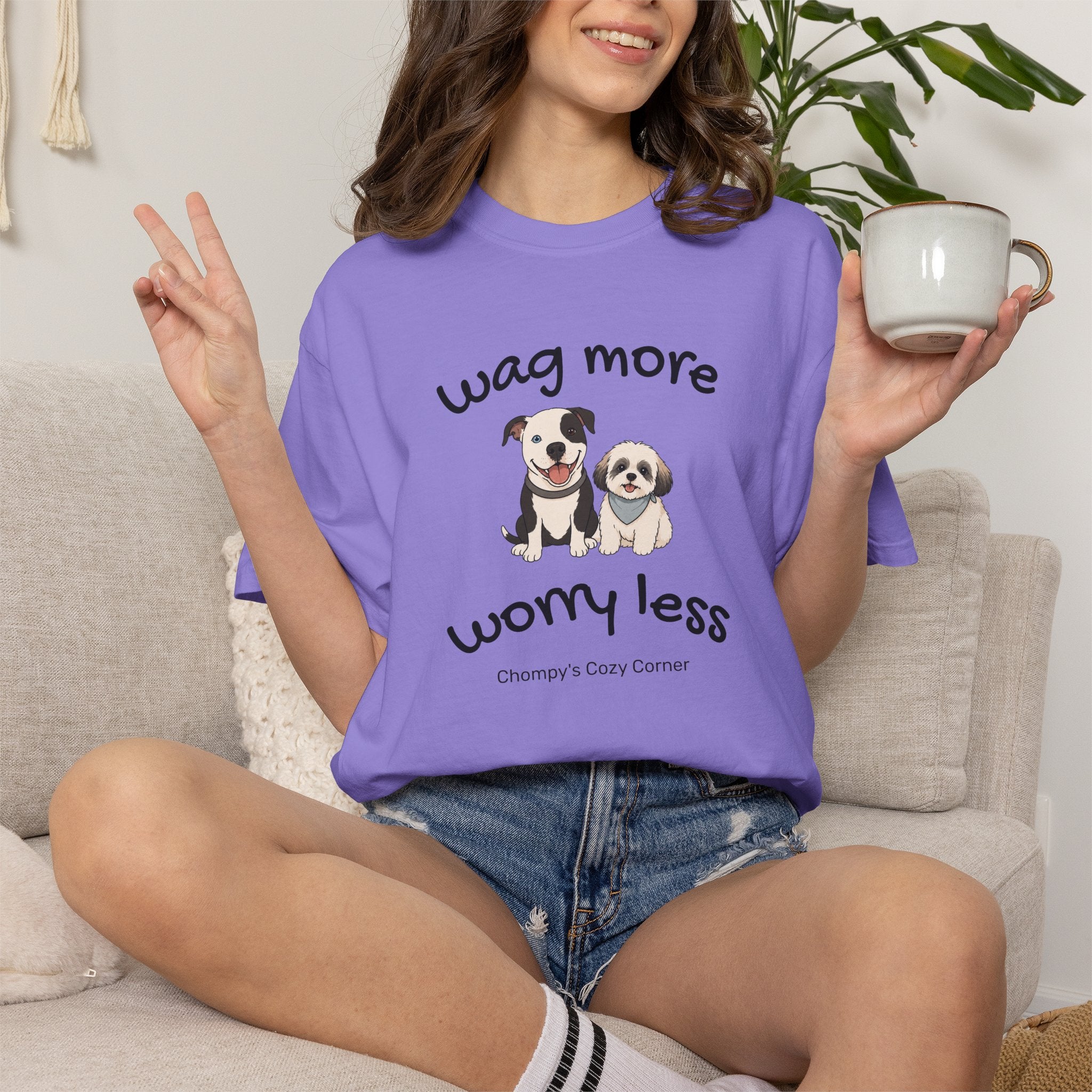 Wag More Worry Less Dog Graphic T-Shirt