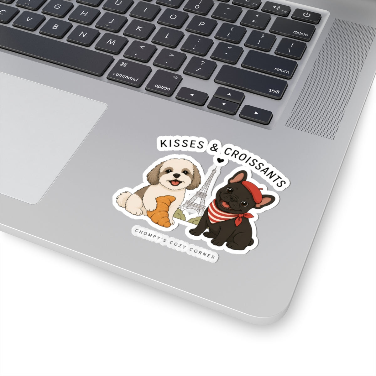 Kisses & Croissants Dog Sticker — Cute French Pups with Eiffel Tower (Kiss-Cut)