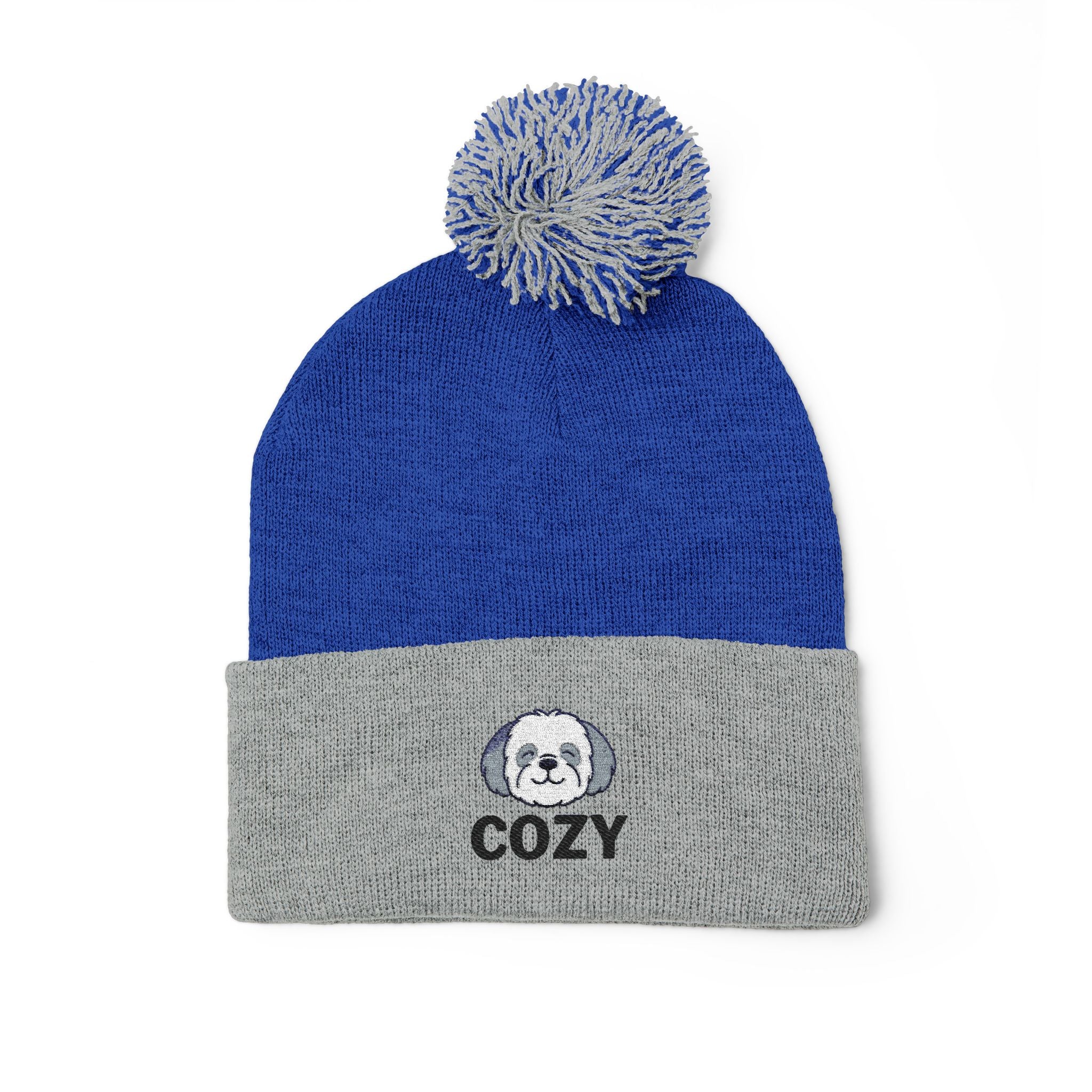 Cozy Shih-Poo Pom-Pom Knit Cap (Embroidery)