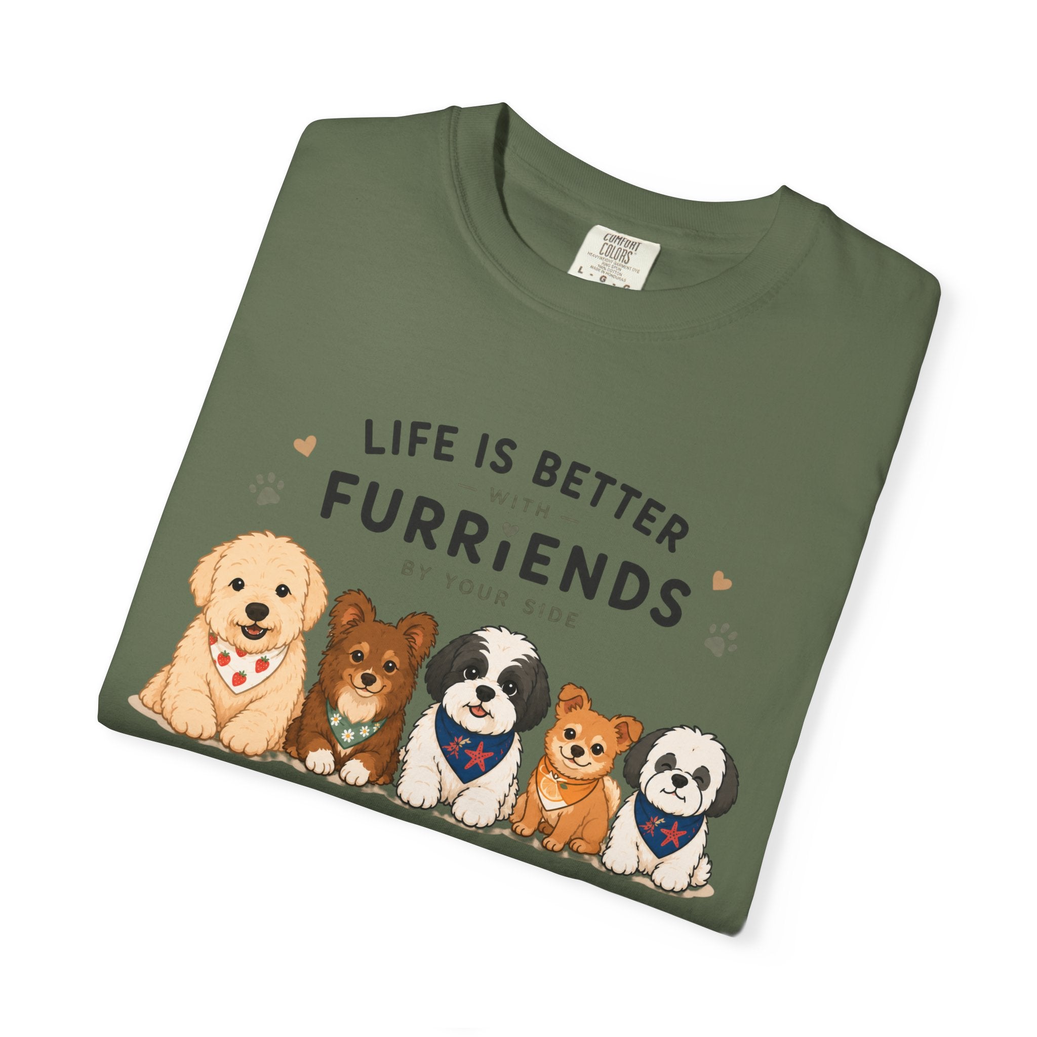 Chompy and Furriends ft. Cohen Crew: Life Is Better With Furriends T-Shirt — Cute Dogs Graphic Tee