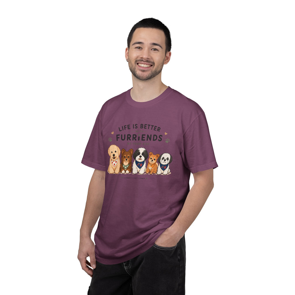 Chompy and Furriends ft. Cohen Crew: Life Is Better With Furriends T-Shirt — Cute Dogs Graphic Tee