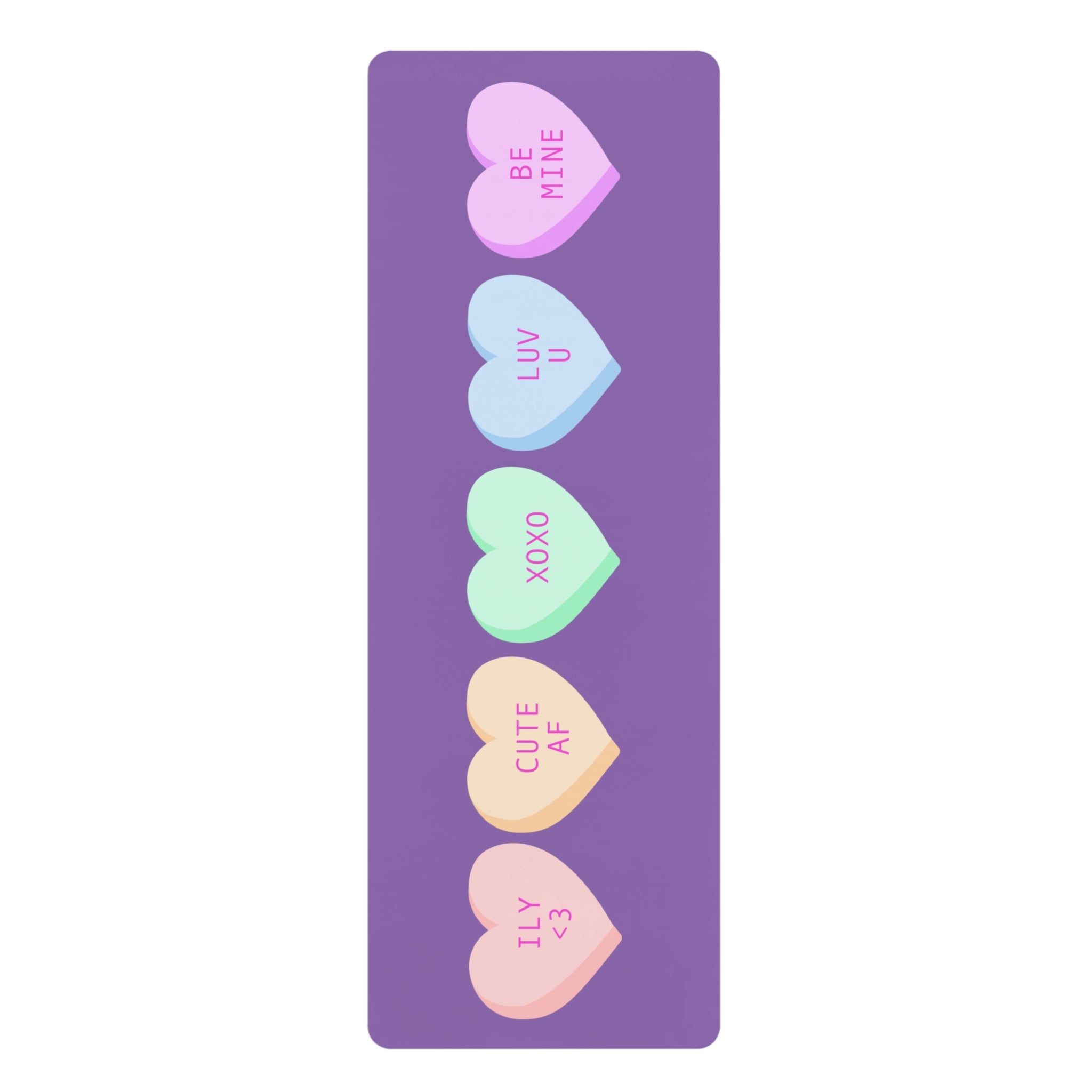 Valentine Conversation Hearts Rubber Yoga Mat — Cute AF Purple Fitness Mat