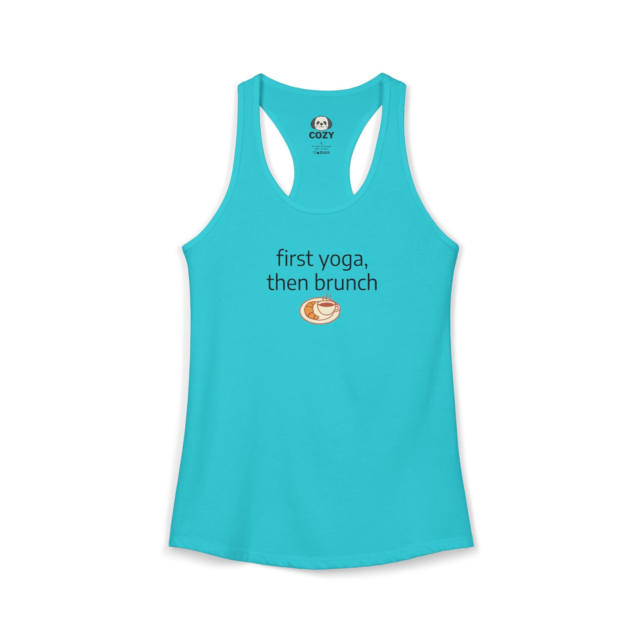 Women's Racerback Tank — "First Yoga, Then Brunch" Activewear