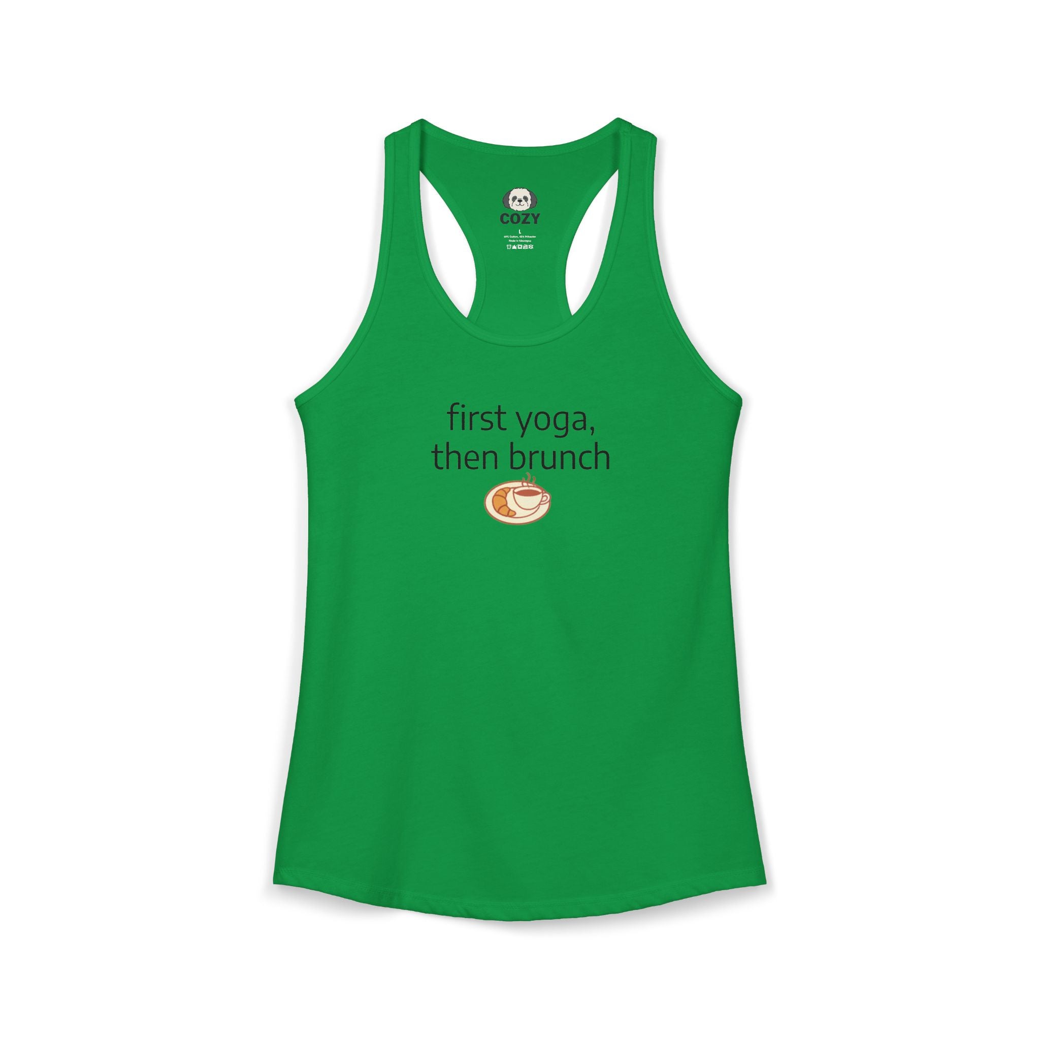 Women's Racerback Tank — "First Yoga, Then Brunch" Activewear