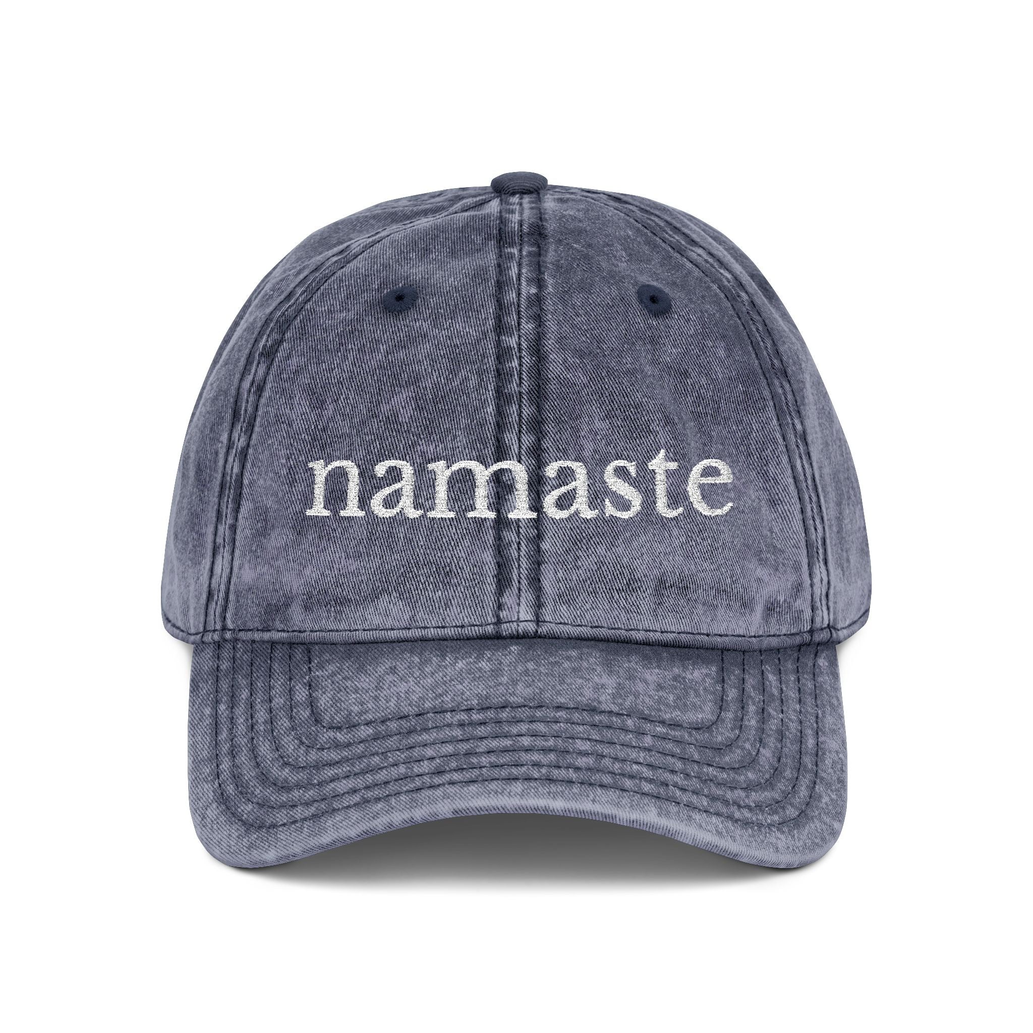 Vintage Embroidered Yoga Hat — "Namaste" Front with Cozy Shih-Poo Logo Back