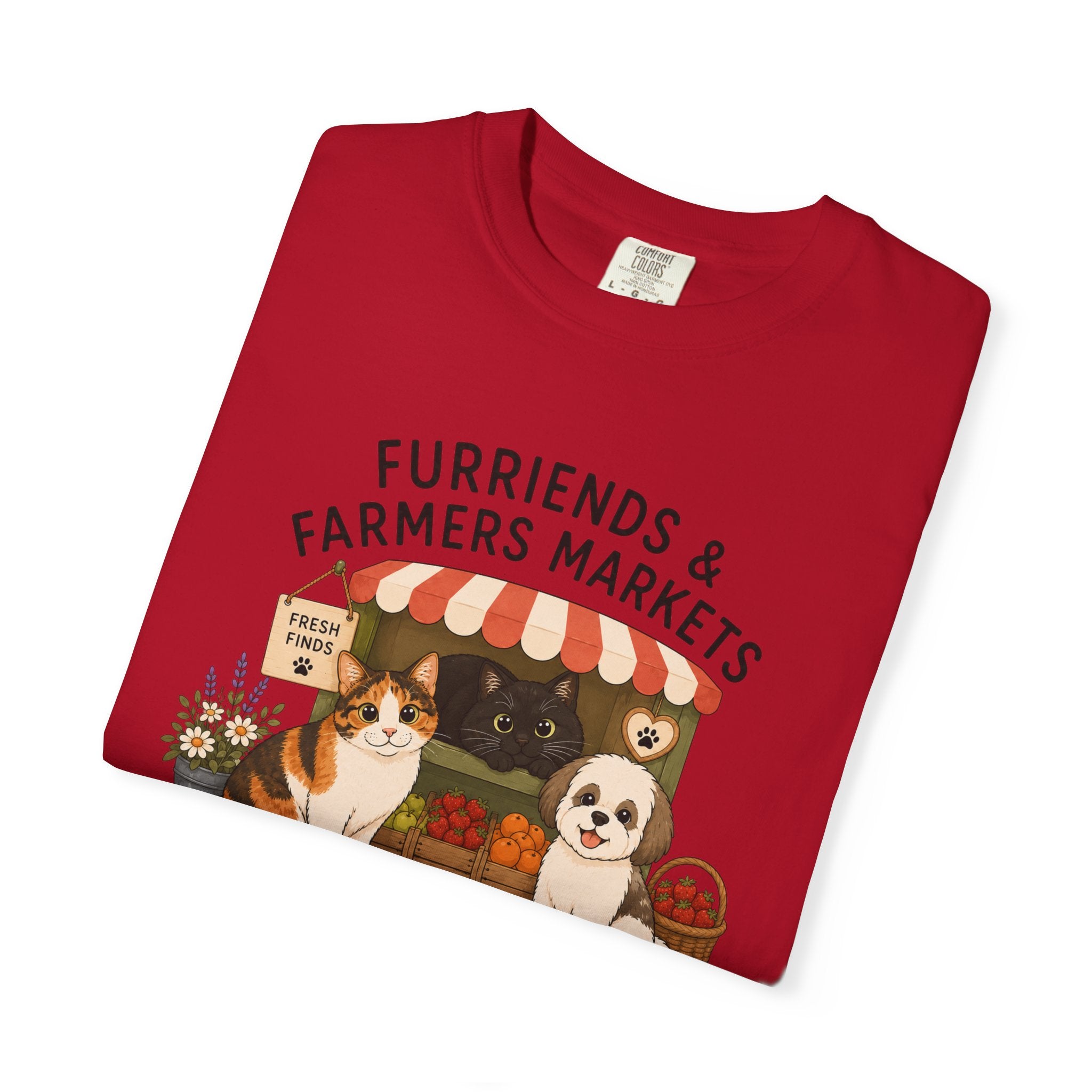 Chompy & Furriends ft. Fenlon Felines: Farmers Market Dogs T-Shirt — “Furriends & Farmers Markets” Cute Pet Market Tee
