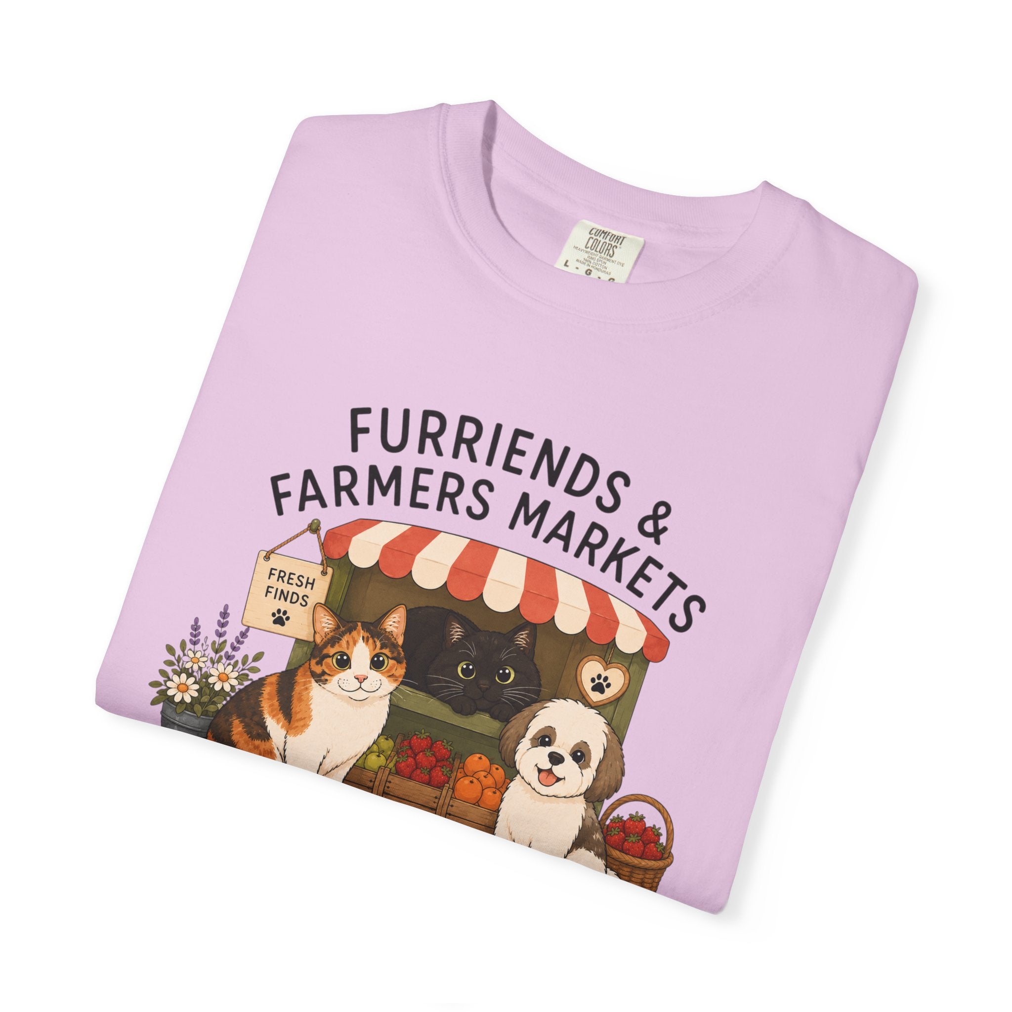 Chompy & Furriends ft. Fenlon Felines: Farmers Market Dogs T-Shirt — “Furriends & Farmers Markets” Cute Pet Market Tee