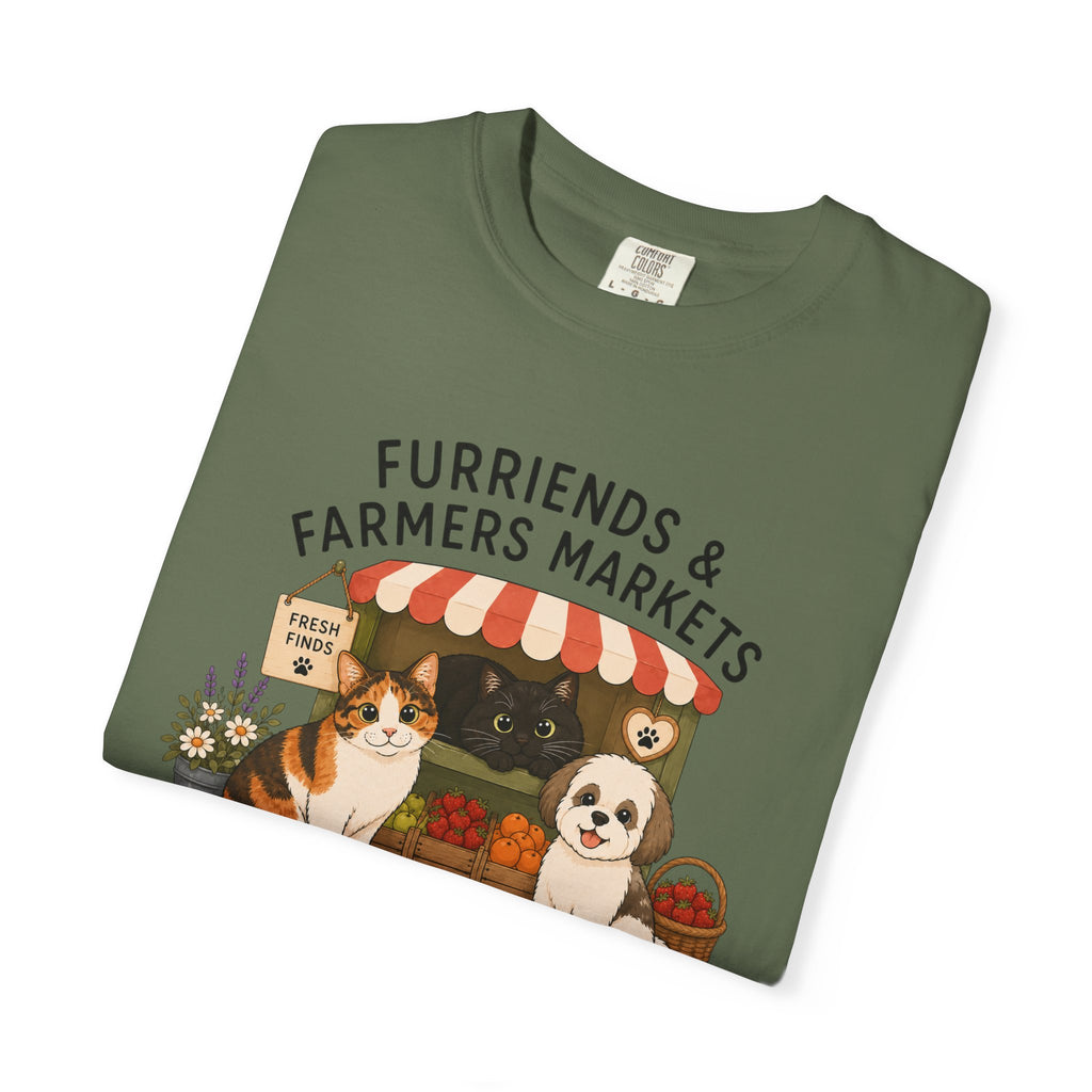 Chompy & Furriends ft. Fenlon Felines: Farmers Market Dogs T-Shirt — “Furriends & Farmers Markets” Cute Pet Market Tee