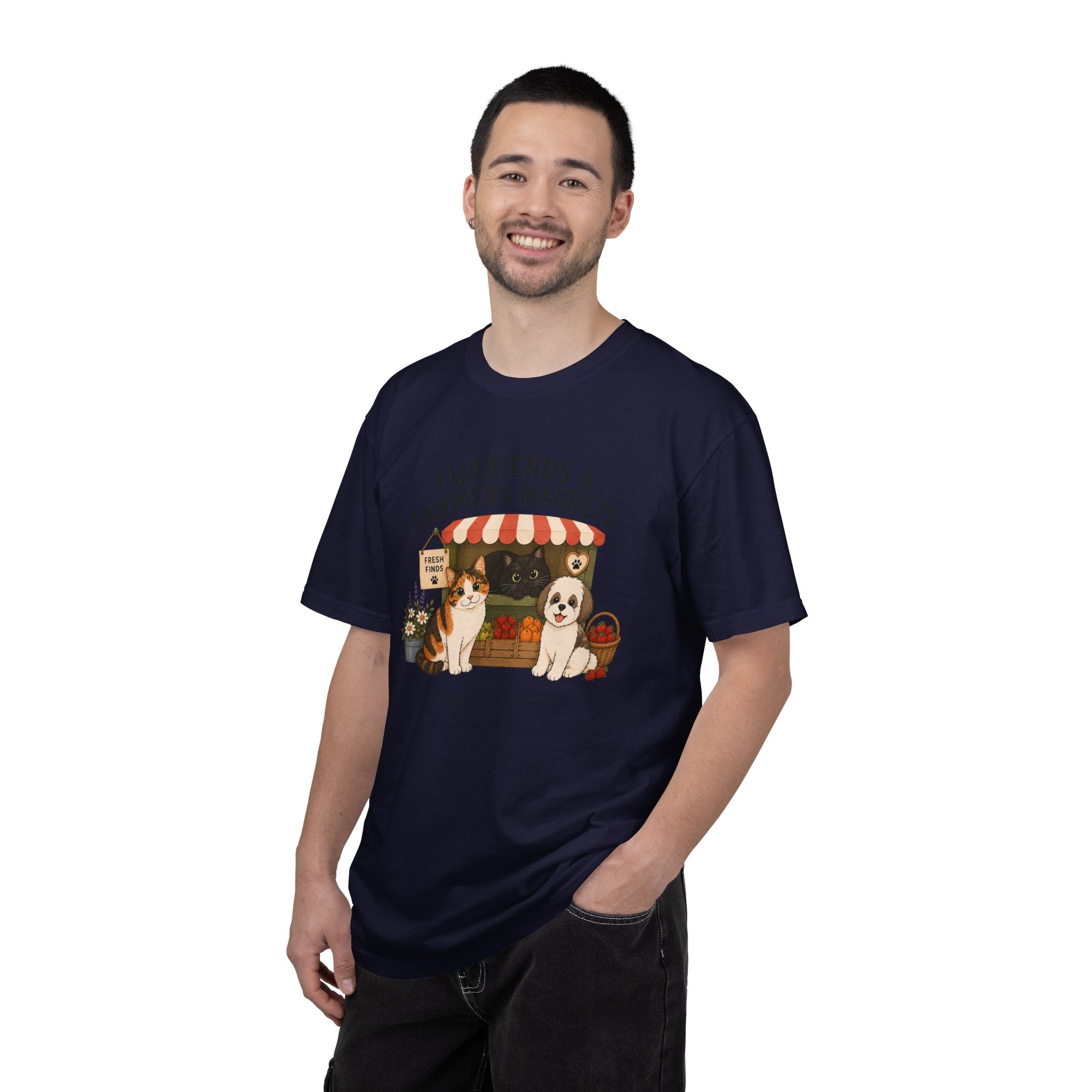 Chompy & Furriends ft. Fenlon Felines: Farmers Market Dogs T-Shirt — “Furriends & Farmers Markets” Cute Pet Market Tee