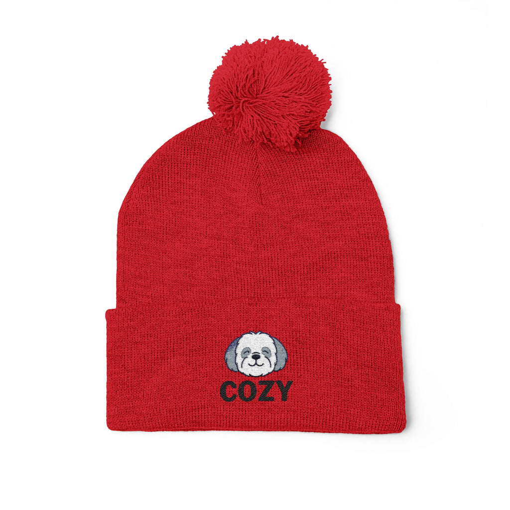 Cozy Shih-Poo Pom-Pom Knit Cap (Embroidery)