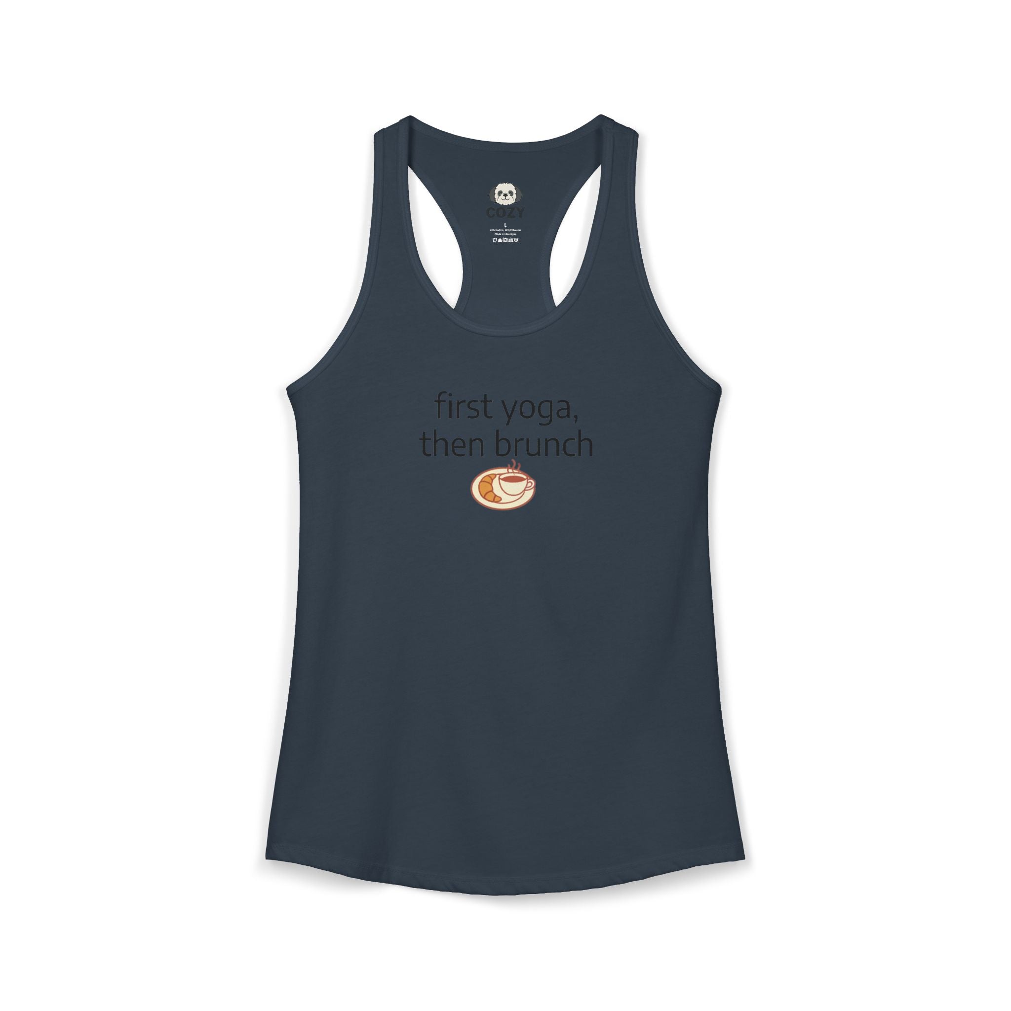 Women's Racerback Tank — "First Yoga, Then Brunch" Activewear