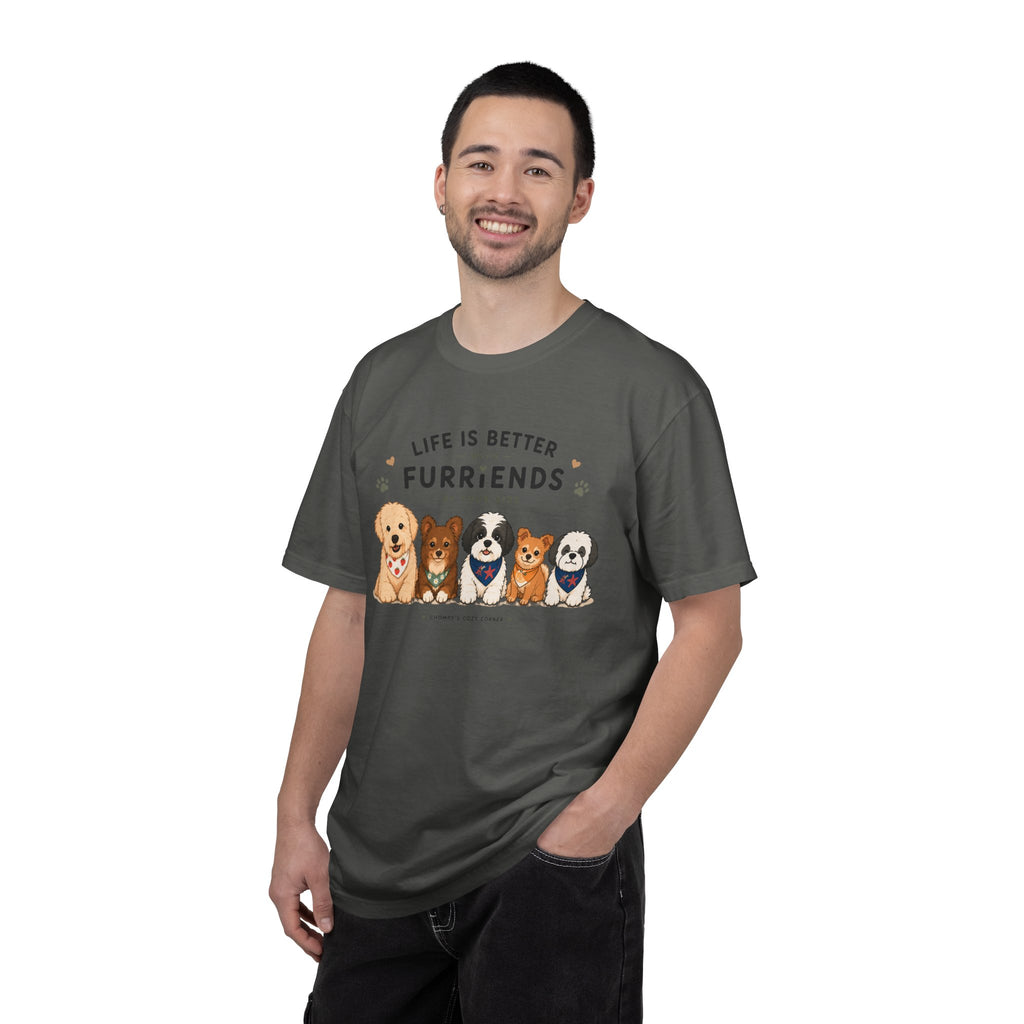 Chompy and Furriends ft. Cohen Crew: Life Is Better With Furriends T-Shirt — Cute Dogs Graphic Tee