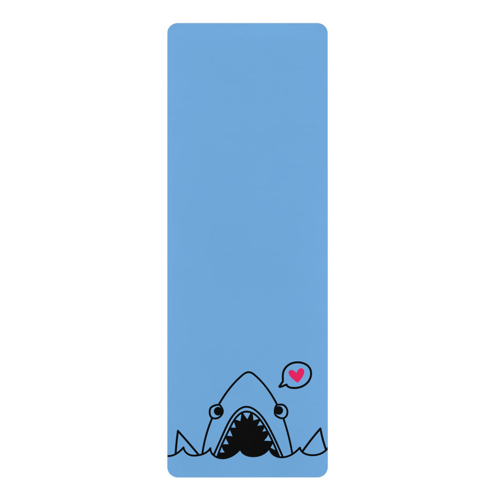 Cute Shark Rubber Yoga Mat — Non-Slip Blue Exercise Mat with Heart Bubble