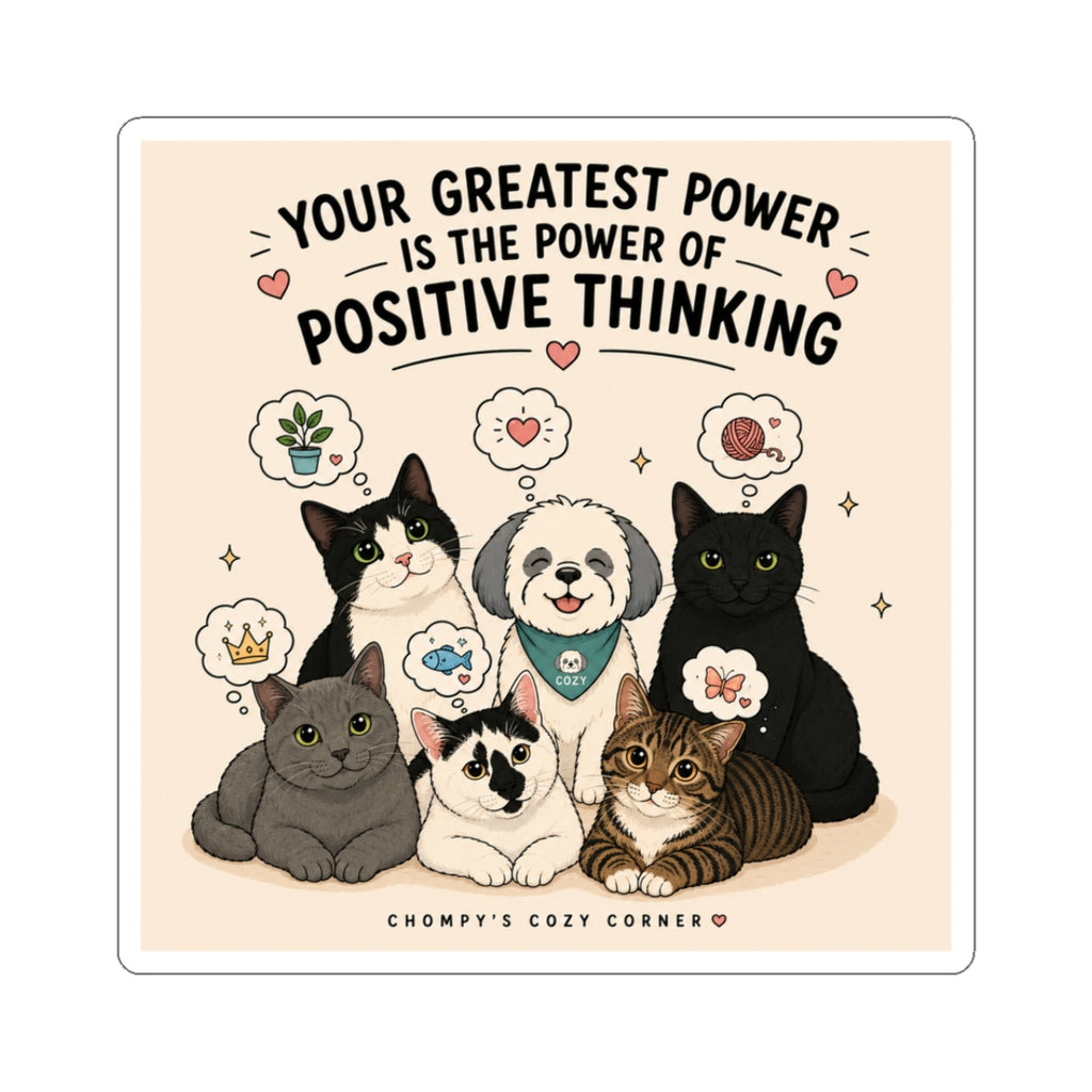Positive Thinking Cat & Dog Sticker — "Your Greatest Power Is The Power of Positive Thinking"
