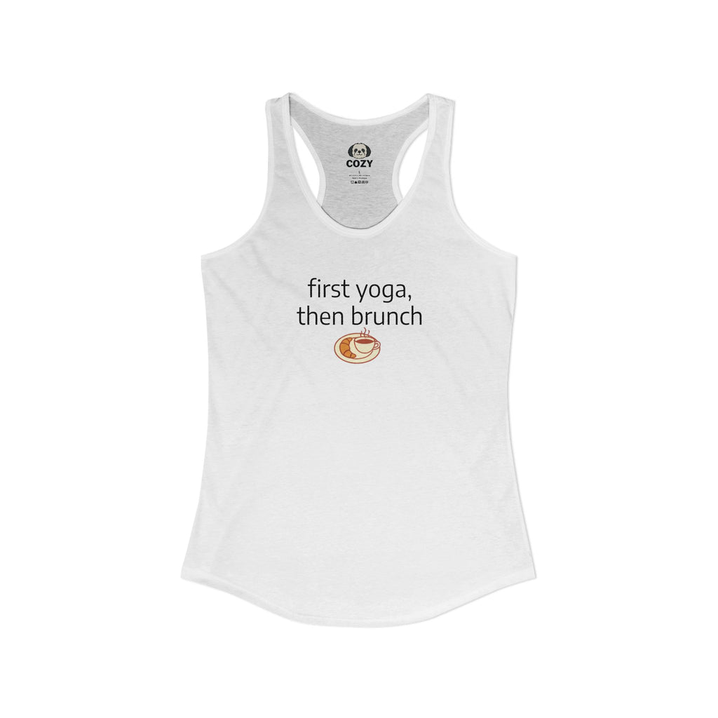 Women's Racerback Tank — "First Yoga, Then Brunch" Activewear