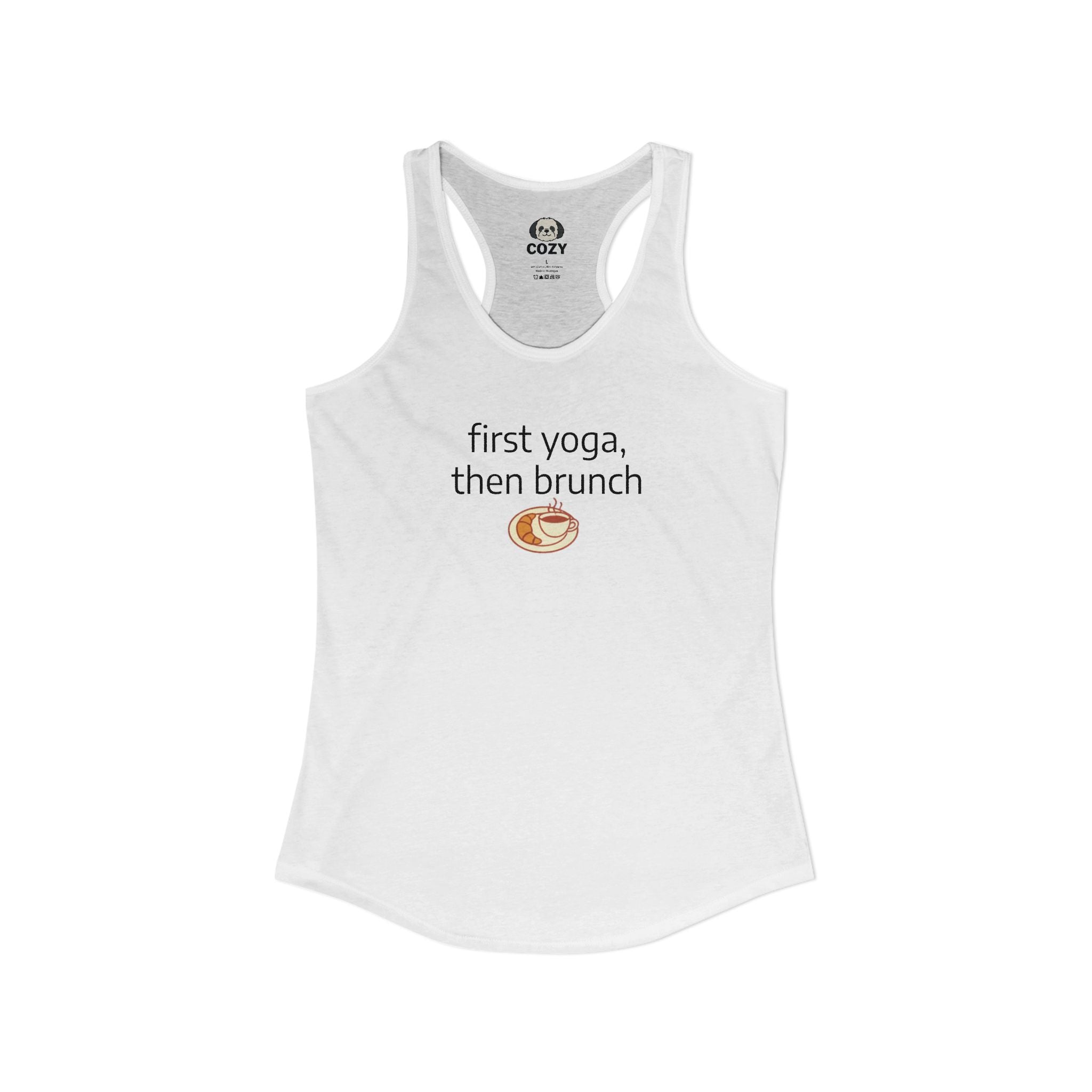 Women's Racerback Tank — "First Yoga, Then Brunch" Activewear