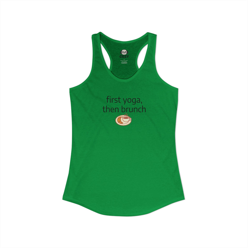 Women's Racerback Tank — "First Yoga, Then Brunch" Activewear