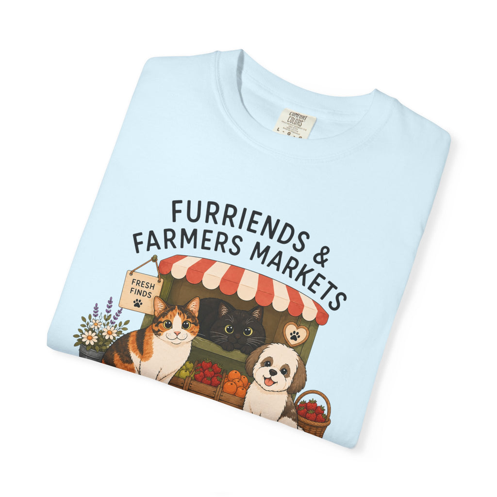Chompy & Furriends ft. Fenlon Felines: Farmers Market Dogs T-Shirt — “Furriends & Farmers Markets” Cute Pet Market Tee