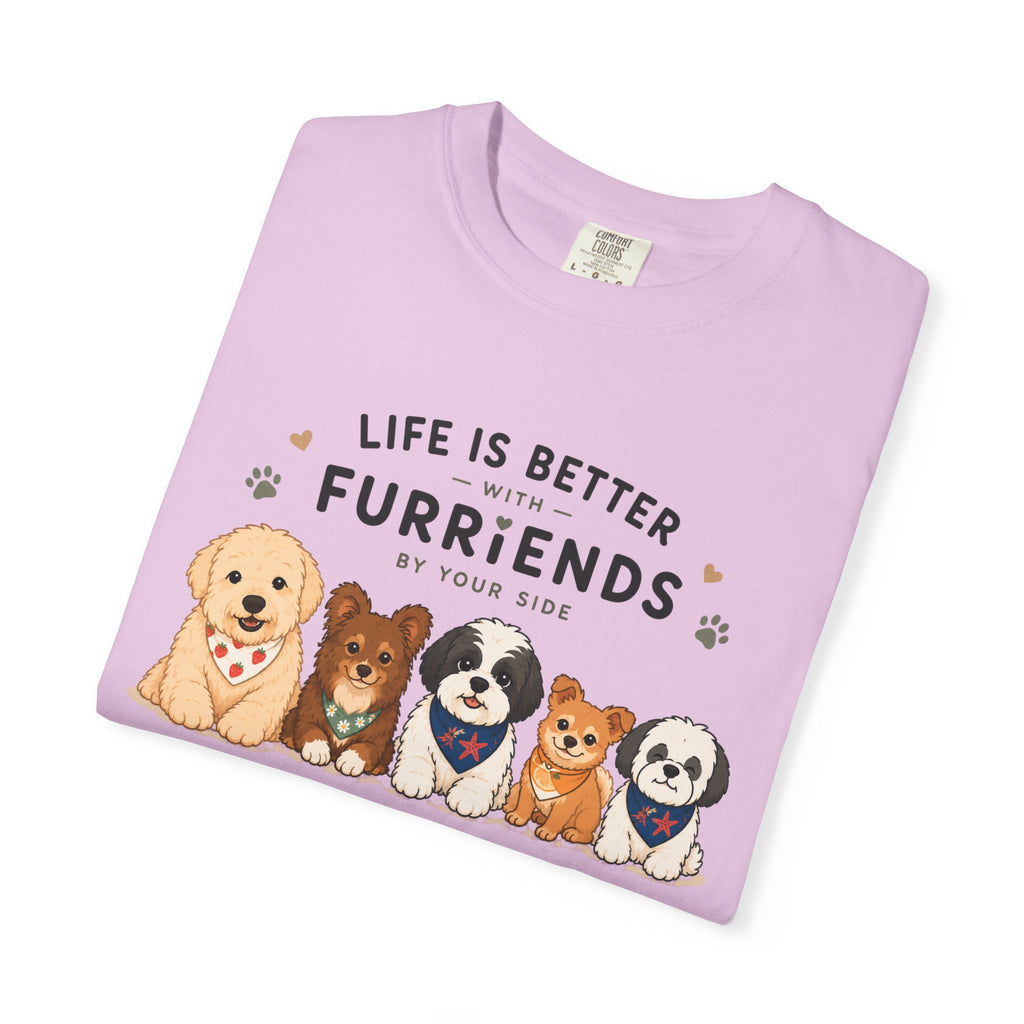 Chompy and Furriends ft. Cohen Crew: Life Is Better With Furriends T-Shirt — Cute Dogs Graphic Tee