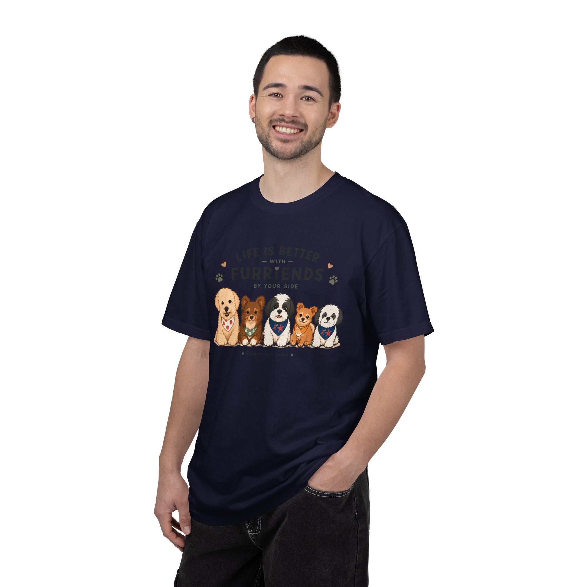 Chompy and Furriends ft. Cohen Crew: Life Is Better With Furriends T-Shirt — Cute Dogs Graphic Tee