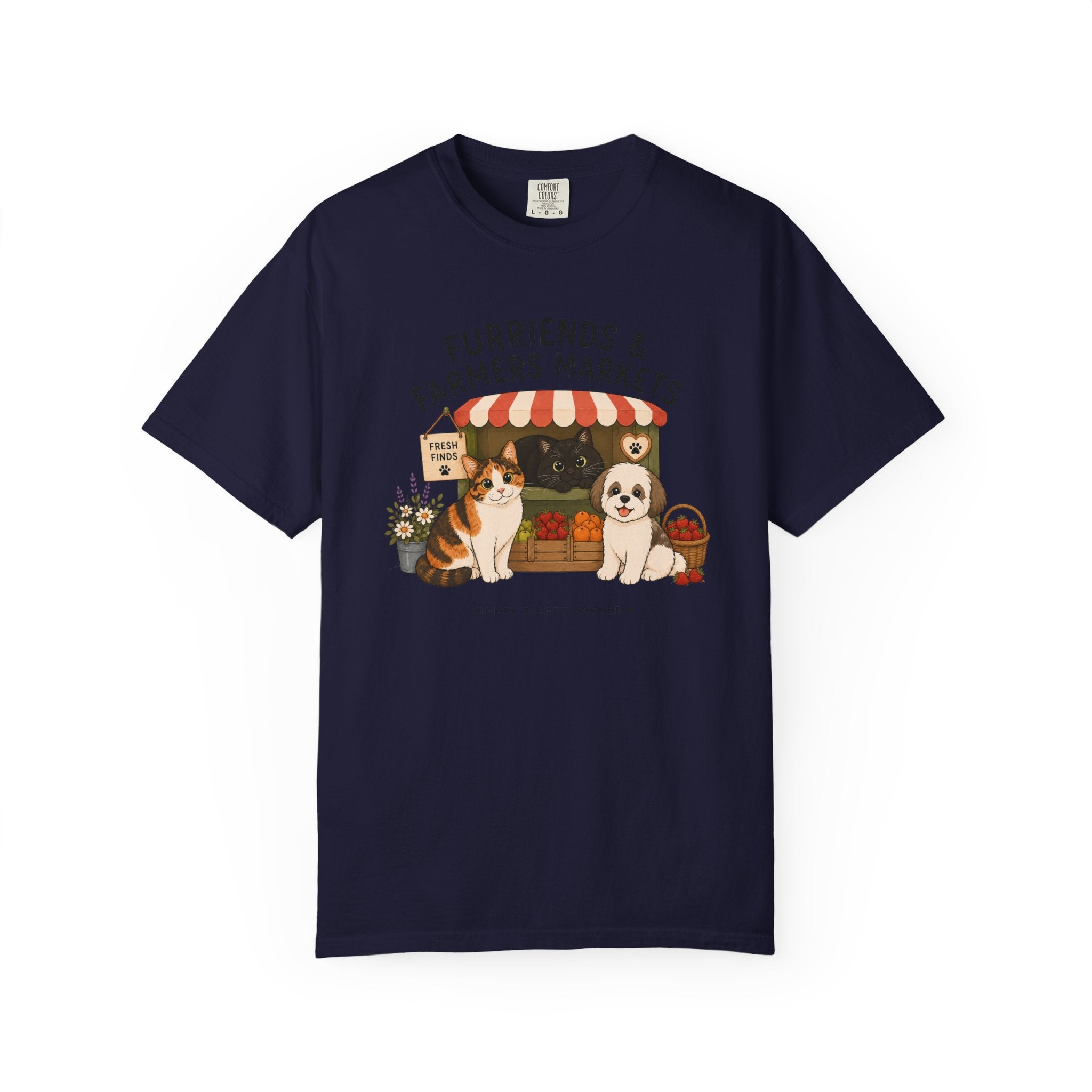 Chompy & Furriends ft. Fenlon Felines: Farmers Market Dogs T-Shirt — “Furriends & Farmers Markets” Cute Pet Market Tee
